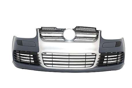 Front Bumper suitable for VW Golf V 5 (2003-2007) Jetta (2005-2010) R32 Look Brushed Aluminium Look Grille