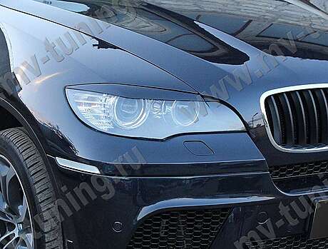 Front Eyelids Eyebrows Headlights Covers var №1 for BMW X6 E71 (not for LED Headlights)