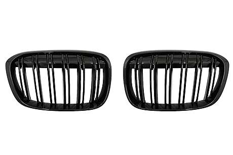 Central Kidney Grilles suitable for BMW X1 SUV F48 Pre-LCI (06.2015-2019) Double Stripe M Design Piano Black