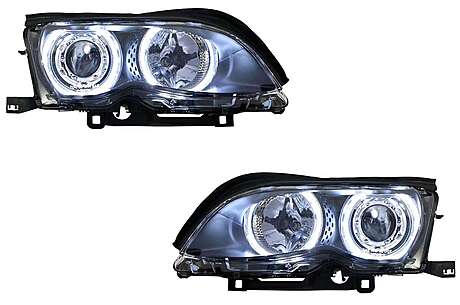 LED Angel Eyes Headlights suitable for BMW 3 Series E46 (09.2001-03.2005) Xenon Design Black