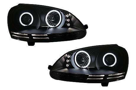 CCFL Angel Eyes LED Headlights suitable for VW Golf V 5 Jetta 5 (2004-2009) Black