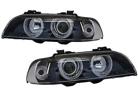 Angel Eyes Headlights suitable for BMW 5 Series E39 (1996-2003) Facelift Design Black Chrom Edition