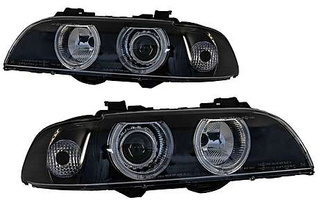 Angel Eyes Headlights suitable for BMW 5 Series E39 Sedan Touring (1996-2003) Black Grey Edition