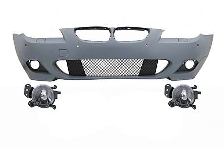 Front Bumper with PDC 18 mm suitable for BMW 5 Series LCI E60 E61 (2007-2010) and Fog Lights Projectors M-Technik Design