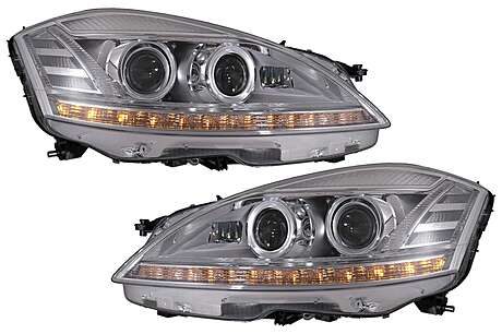 LED Headlights suitable for Mercedes S-Class W221 (2005-2009) Facelift Look with Sequential Dynamic Turning Lights