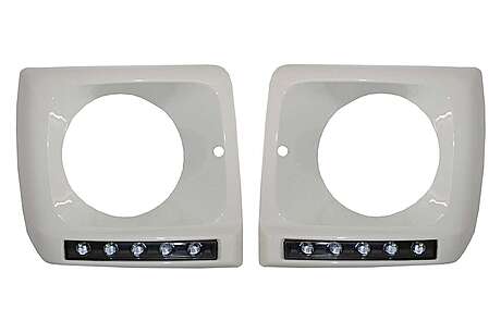 Headlights Covers WHITE with LED DRL Daytime Running Lights suitable for Mercedes G-Class W463 (1989-2012) G65 Design