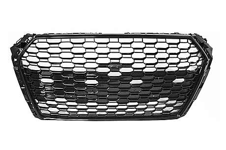 Badgeless Front Grille suitable for Audi A4 B9 8W (2016-2018) Sedan Avant RS Design Piano Black without PDC
