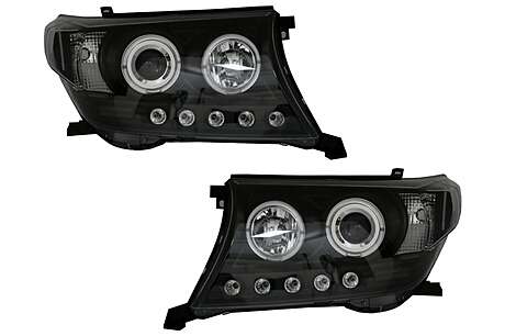 LED DRL Headlights suitable for Toyota Land Cruiser FJ200 (2008-2012) Upgrade to Facelift 2012 Model Black