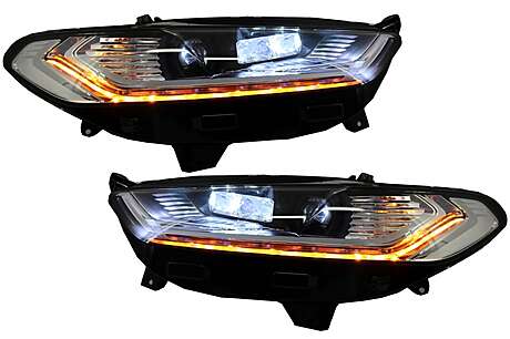 LED DRL Headlights Xenon Look suitable for Ford Mondeo MK5 (2013-2016) Flowing Dynamic Sequential Turning Lights Chrome