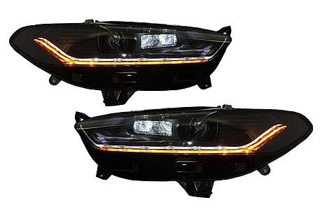 LED DRL Headlights suitable for Ford Mondeo MK5 (2013-2016) Flowing Dynamic Sequential Turning Lights Black