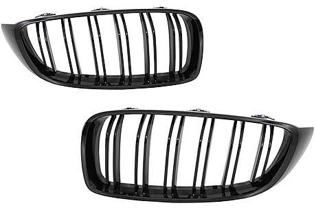 Central Kidney Grilles suitable for BMW 4 Series F32 F33 F36 (2013-03.2019) Double Stripe M Design Piano Black
