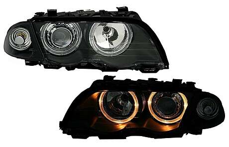 Headlights suitable for BMW 3 Series E46 Limousine Touring (05.1998-08.2001) Angel Eyes Black