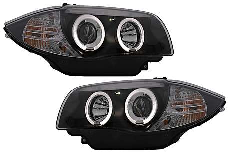 Angel Eyes Headlights suitable for BMW 1 Series E81 E82 E87 E88 (2004-2011) Black