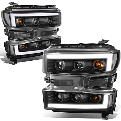 Chevy Silverado 1500 2019-2021L-LED DRL Quad Projector Headlights Lamps Black/Clear