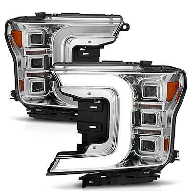 FORD F-150 2018-2020 FULL LED C-BAR PROJECTOR HEADLIGHTS CHROME W/ SEQUENTIAL SIGNAL (FACTORY HALOGEN MODEL)