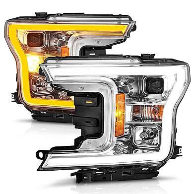 FORD F-150 2018-2020 PROJECTOR PLANK STYLE SWITCHBACK HEADLIGHTS CHROME