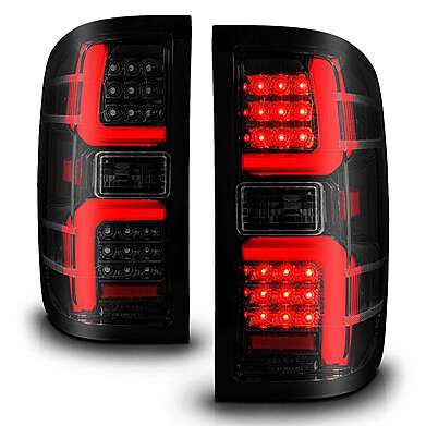 CHEVY SILVERADO 1500 2014-2018 / 2500/3500 2015-2019 UP LED TAIL LIGHTS BLACK HOUSING SMOKE LENS (W/SEQUENTIAL)