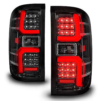 CHEVY SILVERADO 1500 2014-2018 / 2500/3500 2015-2019 UP LED TAIL LIGHTS BLACK HOUSING CLEAR LENS (W/SEQUENTIAL)