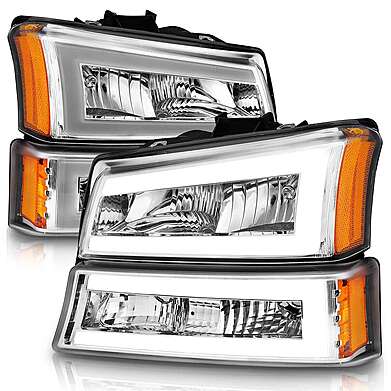 CHEVY SILVERADO / AVALANCHE 03-06 / 07 CLASSIC LED PLANK CRYSTAL HEADLIGHTS WITH PARKING/SIGNAL LIGHT CHROME(4 PCS)