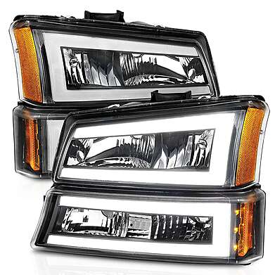 CHEVY SILVERADO / AVALANCHE 03-06 / 07 CLASSIC LED PLANK CRYSTAL HEADLIGHTS WITH PARKING/SIGNAL LIGHT BLACK(4 PCS)