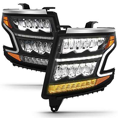 CHEVY TAHOE/SUBURBAN 2015-2020 LED CRYSTAL PLANK STYLE HEADLIGHT BLACK W/SEQUENTIAL SIGNAL
