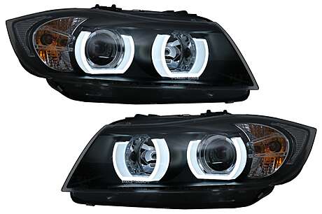 U-LED 3D Headlights Halogen suitable for BMW 3 Series E90 Limousine E91 Touring (03.2005-08.2008) LHD Black