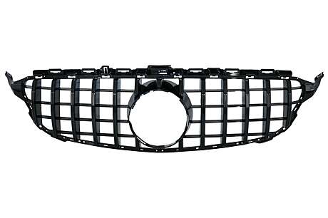 Front Grille suitable for Mercedes C-Class W205 S205 C205 S205 (2014-2018) GT-R Panamericana Design Black Without Camera