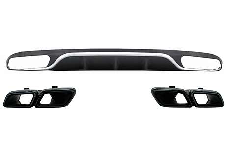 Rear Diffuser with Exhaust Muffler Tips suitable for Mercedes E-Class W213 S213 Standard (2016-2019) E63 Design Black