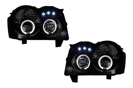 LED Headlights suitable for Jeep Grand Cherokee WH (2005-2008) Halo Angel Eyes Black