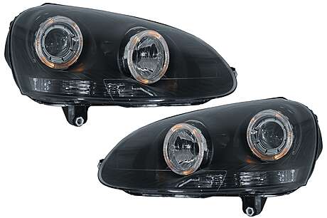 Headlights Angel Eyes Dual Halo Rims suitable for VW Golf 5 V (2003-2007) LHD or RHD Black