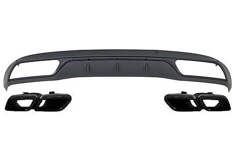 Rear Bumper Diffuser with Muffler Tips suitable for Mercedes C-Class W205 S205 (2014-2018) C63 Look Shadow Black only for Standard Bumper