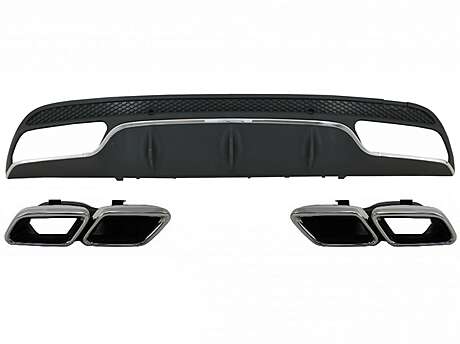 Rear Bumper Diffuser suitable for Mercedes C-Class W205 S205 (2014-2020) C63 Design with Exhaust Muffler Tips Only for Sport Package