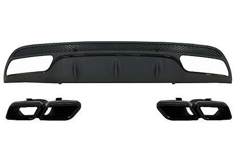 Rear Bumper Diffuser suitable for Mercedes C-Class W205 S205 (2014-2020) with Exhaust Muffler Tips C63 Design Only for Sport Pack Black Edition