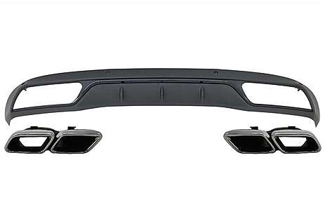 Rear Bumper Diffuser with Muffler Tips suitable for Mercedes C-Class W205 S205 (2014-2018) C63 Look Shadow Black and Chrome for Standard Bumper