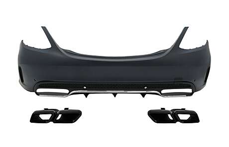 Rear Bumper with Exhaust Muffler Tips Black suitable for Mercedes C-Class W205 Limousine (2014-2020) C63 Design