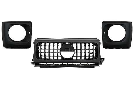 Front Grille with Headlights Covers suitable for Mercedes G-Class W464 W463A & G63 AMG (06.2018-Up) GT-R Panamericana Design Piano Black