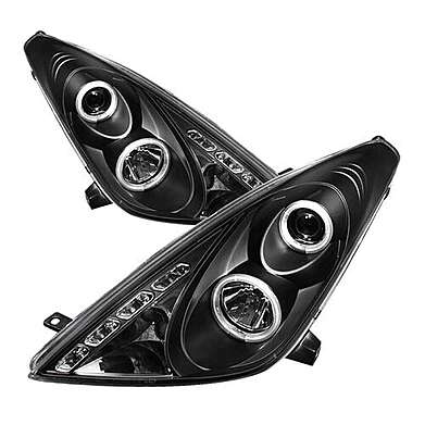 Black Dual Halo LED Projector Headlights Lamp Spyder 444-TCEL00-LED-SM Toyota Celica GT GTS 2000-2005 