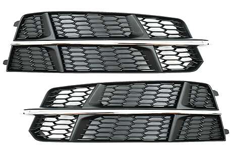 Bumper Lower Grille Covers Side Grilles suitable for Audi A6 C7 4G S-Line Facelift (2015-2018) Black Chrome
