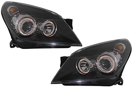 Headlights suitable for Opel Astra H (03.2004-2009) Angel Eyes 2 Halo Rims Black
