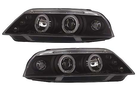 Headlights suitable for VW Passat 3BG (2000-2005) 2 Halo Rims Black