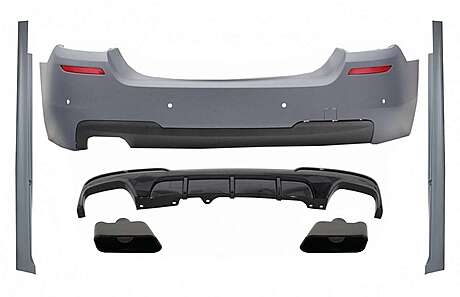 Rear Bumper & Side Skirts with Diffuser and Exhaust Muffler Tips Black suitable for BMW 5 Series F10 (2011-2017) M-Performance Design