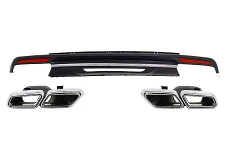 Rear Bumper Diffuser and Exhaust Muffler Tips suitable for Mercedes S-Class W222 Sport Line Package (2013-06.2017) S63 Design