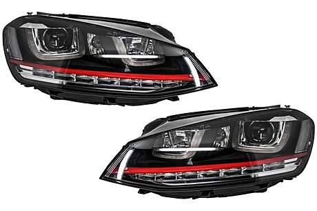 Headlights 3D LED DRL suitable for VW Golf 7 VII (2012-2017) RED R20 GTI Look LED Flowing Turning Lights