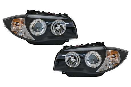 CCFL Angel Eyes Headlights suitable for BMW 1 Series E87 E81 E82 E88 (2004-2011) Black