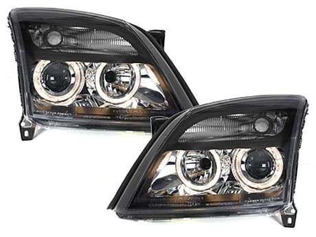 Headlights suitable for Opel Vectra C (04.2002-08.2005) 2 Halo Rims Black