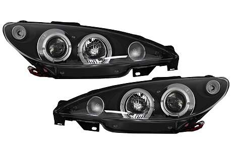 Headlights suitable for Peugeot 206 CC (2002-Up) Angel Eyes Black