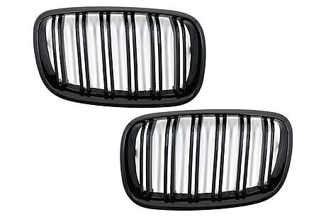 Front Kidney Grilles suitable for BMW X5 E70 X6 E71 (2007-2014) Double Stripe M Design Piano Black