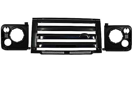 Central Grille & Headlights Covers Assembly suitable for Land ROVER Defender (1990-2016) Piano Black