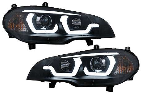 Tube Light LED DRL Angel Eyes Headlights suitable for BMW X5 E70 (2007-2010) Black