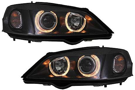 Headlights suitable for Opel Vauxhall Astra G (09.1997-02.2004) Halo Rims Lamps Black